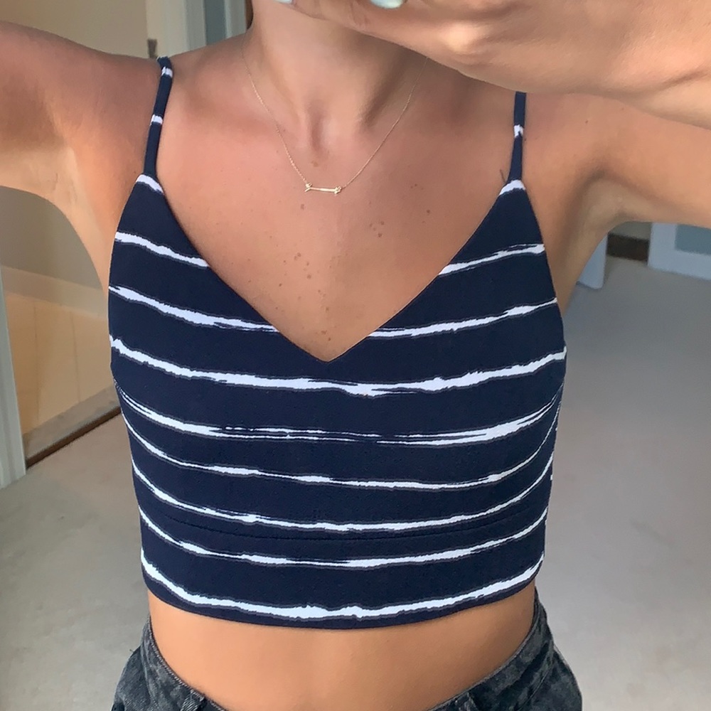 Blue and white striped cropped top
